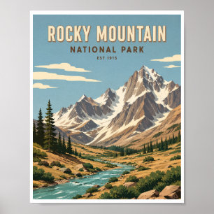 Affiche Voyage vintage dans le parc national de Rocky Moun