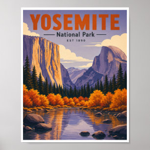 Affiche Voyage vintage dans le parc national de Yosemite e