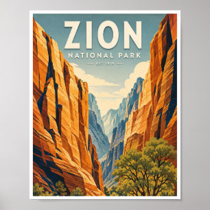 Affiche Voyage vintage dans le parc national de Zion