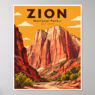Affiche Voyage vintage dans le parc national de Zion