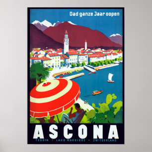 Affiche Voyage vintage d'Ascona Suisse