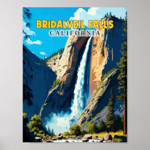 Affiche Voyage vintage de Bridalveil Falls en Californie