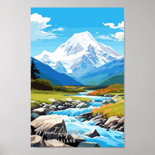 Affiche Voyage vintage du Mont Aspirant Nouvelle-Zélande