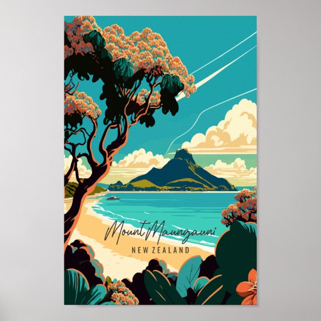 Affiche Voyage vintage du Mont Maunganui Nouvelle-Zélande (Devant)