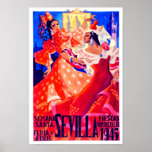 Affiche Voyage vintage Feria de Sevilla 1945