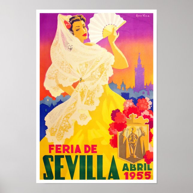 Affiche Voyage vintage Feria de Sevilla 1955 (Devant)