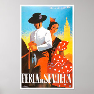 Affiche Voyage vintage feria de Sevilla 1961