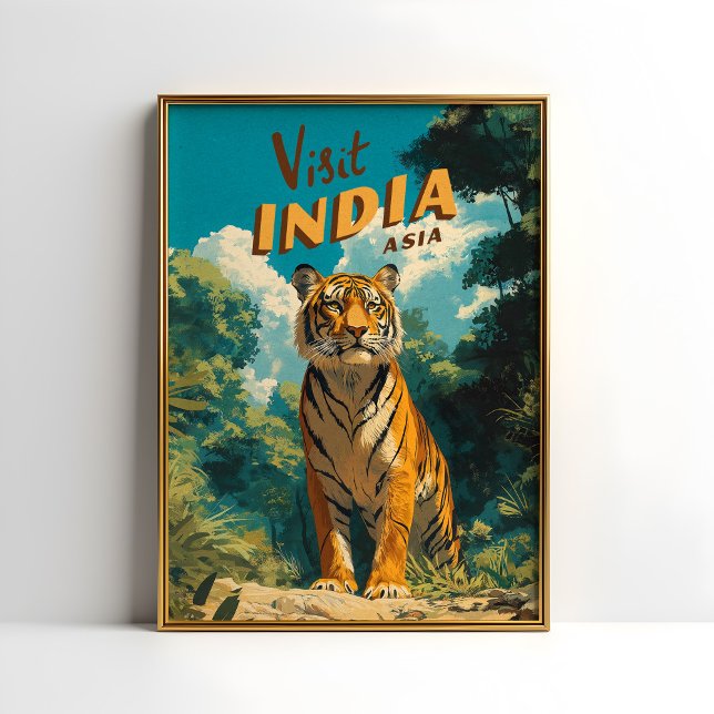 Affiche Voyage Vintage Inde Tigre (Créateur téléchargé)