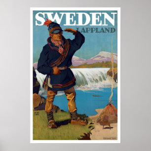 Affiche Voyage Vintage Lappland Suède
