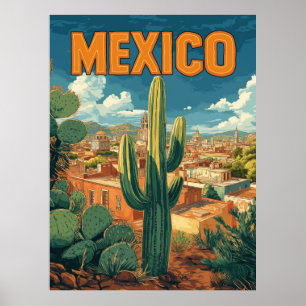 Affiche Voyage vintage Mexique Cactus