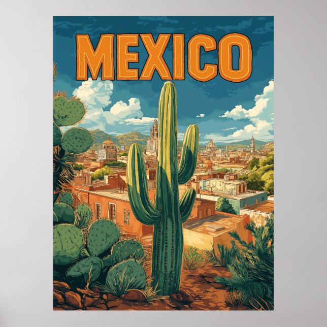 Affiche Voyage vintage Mexique Cactus (Devant)