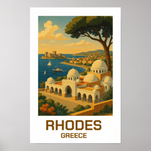 Affiche Voyage Vintage Rhodes Grèce