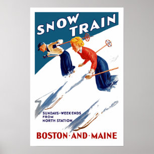 Affiche Voyage Vintage Snow Train Boston et Maine