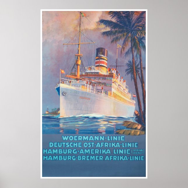 Affiche Voyage vintage Woermann-Linie Allemagne 1920 (Devant)