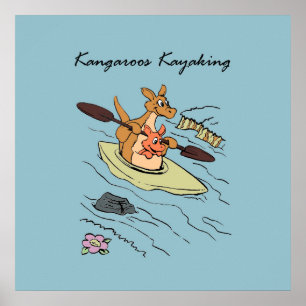 Affiche Voyage Voyage Kangaroo Blue Cartoonish
