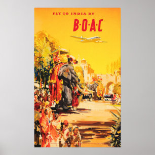 Affiche VOYAGER EN INDE par BOAC Tours Vacances Vieux voya