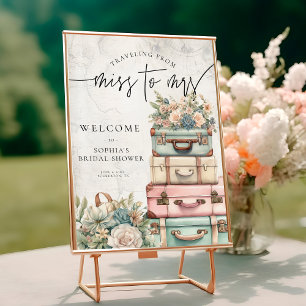 Affiche Voyager Mlle à Mme Vintage Floral Fête des mariées