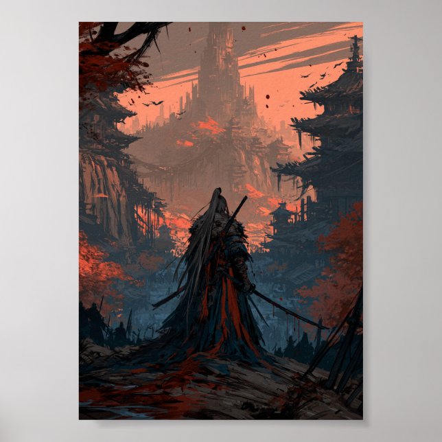 Affiche Voyageur Samouraï de Dark Fantasy Face à un Lointa (Devant)