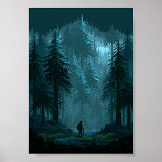 Affiche Voyageur Solitaire dans un paysage enneigé en Pixe
