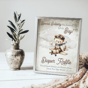 Affiche Voyageur Teddy Ours Douche Déchets Signe Raffle