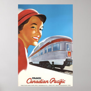Affiche Voyagez à travers le Canada en train 1948 Style Ré