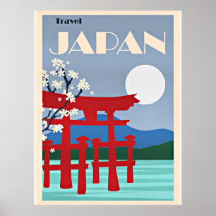Affiche Voyagez au Japon, illustration vintage,