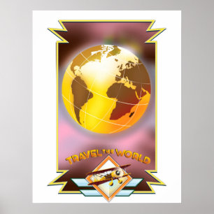 Affiche Voyagez autour du Monde Globe Doré