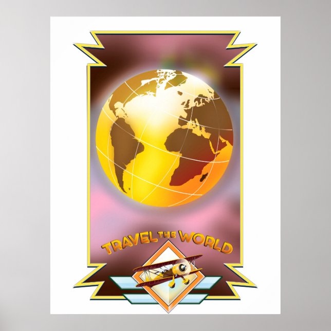 Affiche Voyagez autour du Monde Globe Doré (Devant)