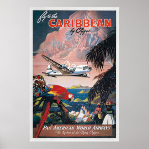 Affiche Voyagez dans les Caraïbes avec Clipper Vintage Tra