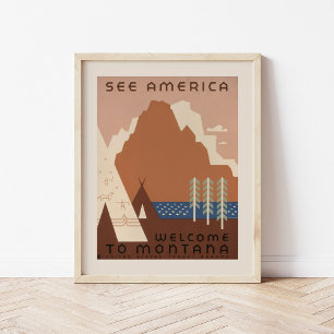 Affiche Voyagez en Amérique Bienvenue au Montana   Voyages