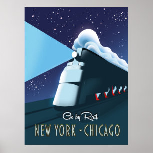 Affiche "Voyagez en train" New York - Chicago