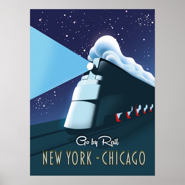 Affiche "Voyagez en train" New York - Chicago (Devant)