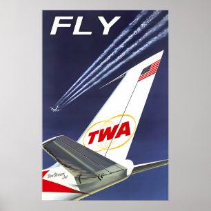 Affiche VOYAGEZ TWA Trans World Airlines Boeing 707