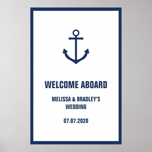 Affiche Voyant d'Ancre nautique Mariage Welcome Aboard 32x (Devant)