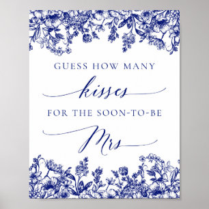 Affiche Voyant Floral bleu marine Combien de baisers Symbo