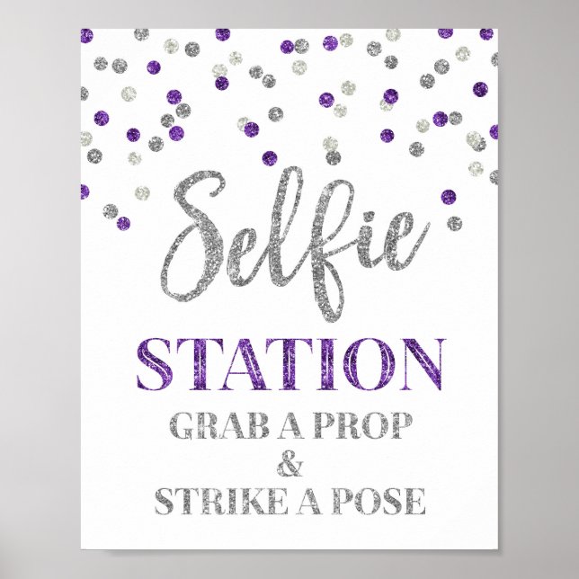 Affiche Voyant Mariage Selfie Station Confetti d'argent vi (Devant)