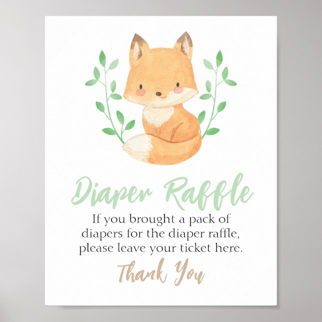 Affiche Voyelle d'aquarelle Woodland Fox Diaper Signe de c (Devant)