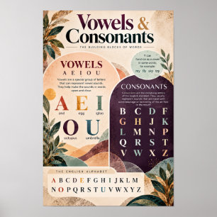 Affiche Voyelles et Consonnes Langue Anglaise Éducatif