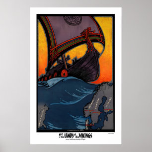 Affiche Voyez la terre des Vikings Norvège Suède Danemark