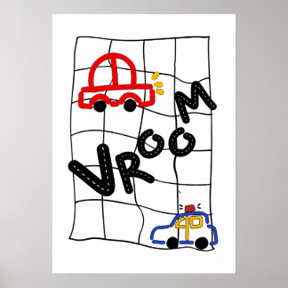 Affiche Vroom Vroom ! Voiture dessinée à la main et voitur
