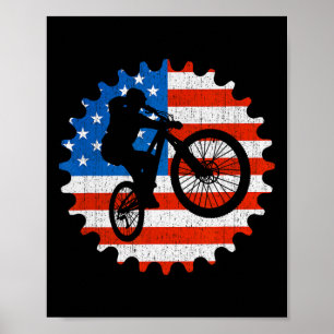 Affiche Vtt Mtb Cyclistes Patriotes États-Unis 