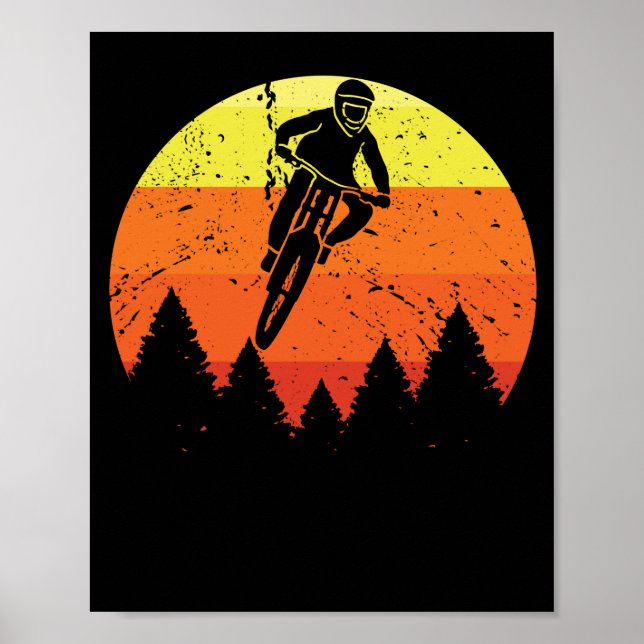 Affiche VTT Sunset pédaleur terrain descendant (Devant)
