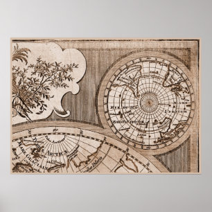 Affiche Vue 3 de carte du monde de Sepia Version de L'Isle