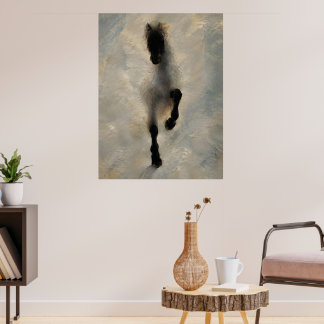 Affiche Vue aérienne Cheval noir Peinture à l'huile Art mu