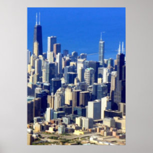 Affiche Vue aérienne de Chicago du centre avec le lac