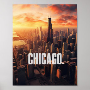 Affiche Vue Aérienne De Chicago Ville Illinois USA