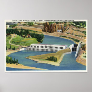 Affiche Vue aérienne de la centrale de barrage de