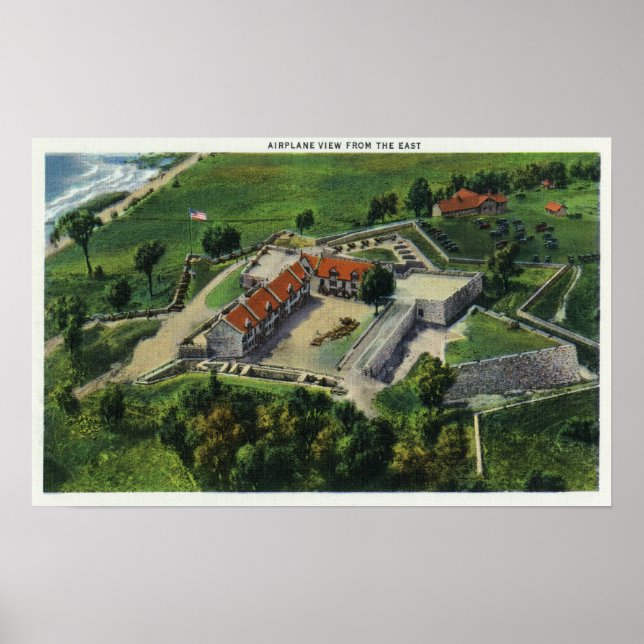 Affiche Vue aérienne de l'Est sur le terrain du fort (Devant)