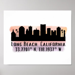 Affiche Vue aérienne de Long Beach Latitude et Longitude  