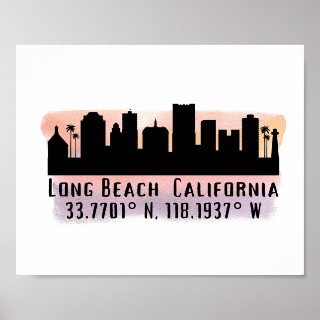 Affiche Vue aérienne de Long Beach Latitude et Longitude   (Devant)